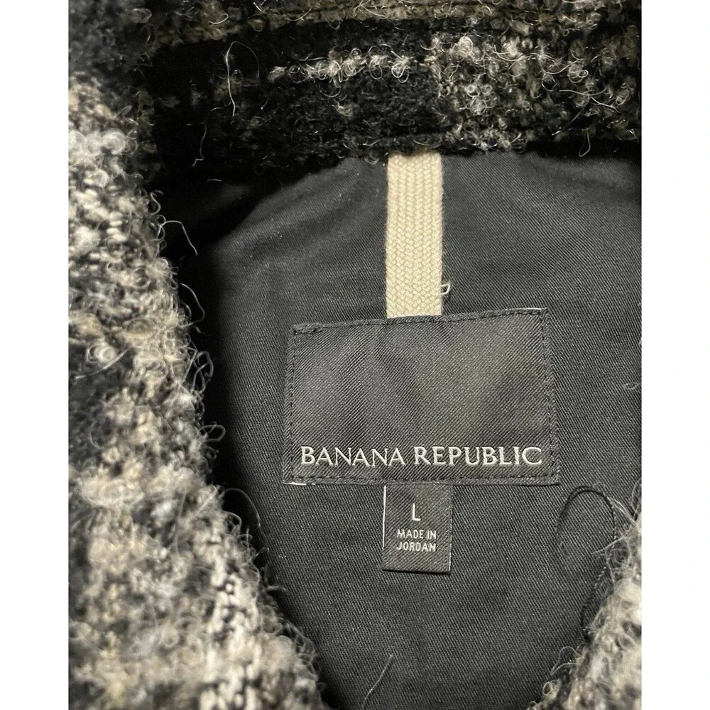 Banana Republic Men's L Plaid Flannel Button-Up Shirt Jacket Black Gray Pockets